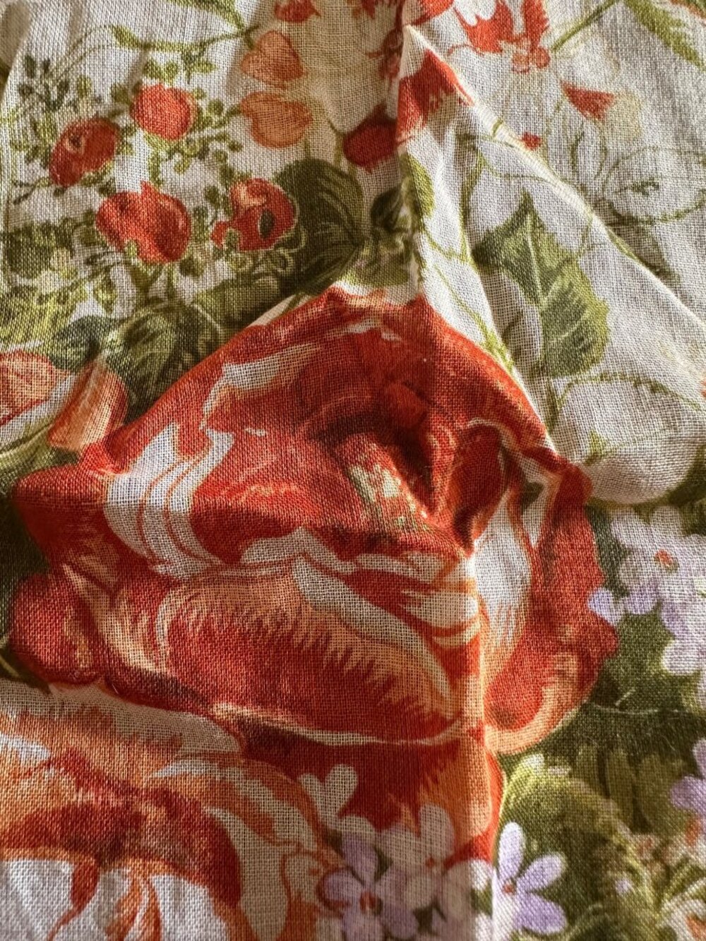 Vintage Flora Stoffels Handkerchief With Orange Roses & Bugs Print - Picture 12 of 16